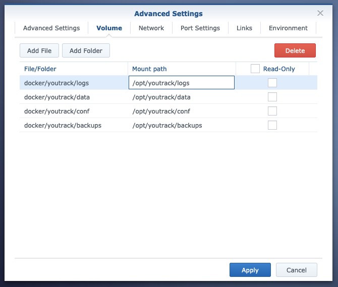 YouTrack container configuration - advanced settings