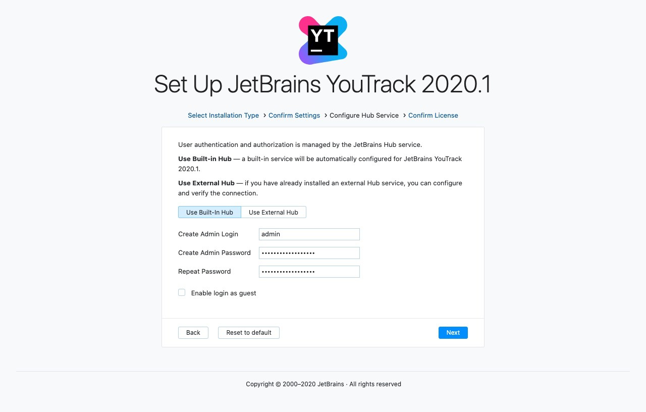 YouTrack setup admin account